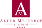Logo mit den Buchstaben »A« und kleinem »M« in rotem Quadrat. Darunter Schrift »Alter Meierhof«.